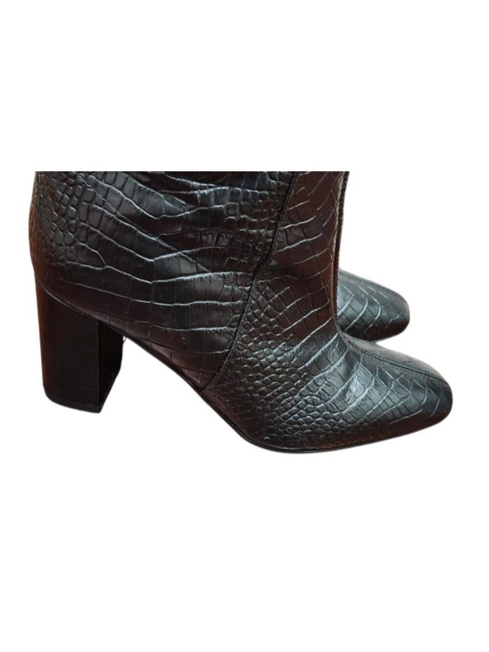 Aquatalia Black Croc Embossed Leather Ankle Boots Women's 7.5 Italy Waterproof - Picture 6 of 15